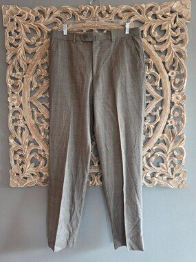 Kuhlman Dress Pants 33x32 Gray Flat Front 100% Wool Made in Italy